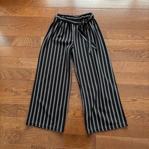 Striped Straight Leg Pull On Pants Black XS-S